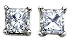 Platinum, Princess-Cut, Diamond 4-Prong Stud Earrings (1/3 cttw, G-H Color, VS2 Clarity)