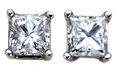 Platinum, Princess-Cut, Diamond 4-Prong Stud Earrings (1/2 cttw, G-H Color, VS2 Clarity)