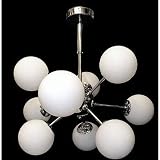 Sputnik Chrome 9-bulb Chandelier Atom Multi Light Fixture Cool Mid-century Retro-modern Lighting Stylish Contemporary Atomic Style Unique Trendy Beautiful Glamorous Standard Base Lightbulb Italian Euro European Design Starburst Glass Globe Ball Overhead Lamp Space Age Mod Minimalist Art Modernist Eames Era Adjustable Pendant