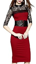 A-line Elbow Length Sleeves Cotton High-Neck Lace Cocktail Knee Length Short Club Dress/Evening Dress/Homecoming Dress/Prom Dress/Wedding Party Dress  With a Sash 