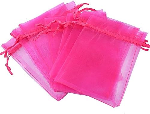 Tesoar 50 Pcs Drawstring Organza Pouch Wedding Party Favor Gift Candy Bag (4.5x3.5")，Hot pink