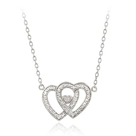 Sterling Silver Diamond Accent Double Heart Necklace