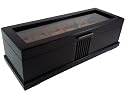 Watch Display Case Ebony Wood Finish 6 Watches Glasstop From Bombay - Great Gift -