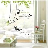 インテリア　シール　人気　猫　と　ブランコ　お散歩　足あと　　ウォールステッカー　壁紙シール