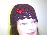 Cp122p, Hand Crocheted Plum Color Chenille Gimp Skull Cap with Rhinestone Studded Burgandy Color Velvet Butterfly for Women and Teens.. Closed Knit Suitable to Wear in Cold Weather