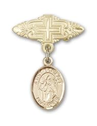 Gold Filled Baby Badge with St. Boniface Charm and Badge Pin with Cross