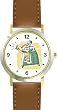 Man in Green Robe Blowing Shofer or Shofar Judaica Jewish Theme - WATCHBUDDY&reg; DELUXE TWO-TONE THEME WATCH - Arabic Numbers - Brown Leather Strap-Women's Size-Small