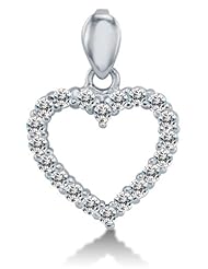 Solid 14K White Gold Open Love Heart Highest Quality Round Shape Brilliant Cut CZ Cubic Zirconia Ladies Pendant Charm (Height = 1/2" , Width = 1/2")