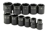 SK 4032 1/2-Inch Drive 6 Point Standard Fractional High Visibility Impact Socket Set 11 Piece