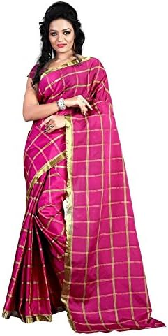 Shree Sanskruti Poly Cotton Magenta Color Saree &amp; Unstitched Blouse Piece,Free Size