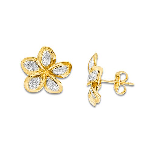 Plumeria Earrings in 14K Two-Tone Gold - 14mm