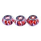 Murano Style Glass Lampwork 925 Bead Fits Pandora Red and Orange Stripes (3)