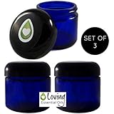 Blue Jars: 2 Oz Glass Jars with Lids - Best Small Containers for Salve, Cream, Diy Beauty, Essential Oils, Lotion, Apothecary, Body Butter & Sugar Scrub. Cobalt Blue Jar with Screw on Lid (Set of 3)