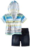 Kenneth Cole Baby-boys Infant Stripe Hooded Top And Short, Blue/Multi, 24 Months