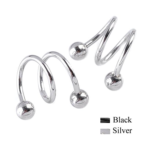 PiercingJ - 2pcs Stainless Steel Twist Ear Plug Earring Spiral Helix Stud Lip Nose Ring Body Piercing 16Ga