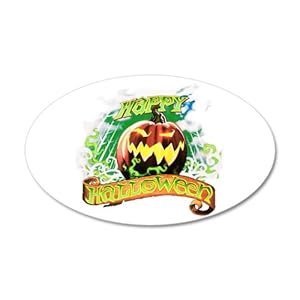 22x14 Oval Wall Vinyl Sticker Happy Halloween Pumpkin Jack-O-Lantern with Magic Curls