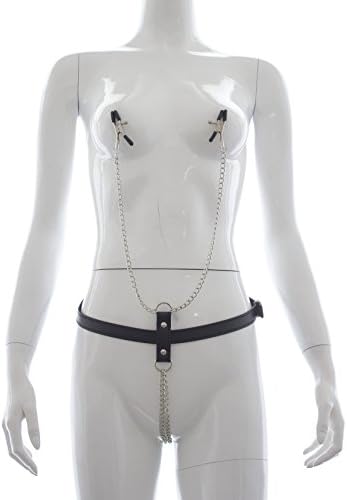 Epltion Singular Appeal Sm Dancing Patent Fashion with Adjustable Leather Sex Clip and the Chains Dew Vaginal for Female Fetish Bondage Flirting Black