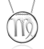 Zodiac Sign Virgo Silver Diamond Pendant Necklace (HI, I1-I2, 0.05 carat)