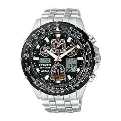 Citizen Skyhawk AT Flight Chrono Large Watch - Black Dial, Stainless Steel Bracelet JY0000-53E