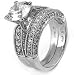 Sterling Silver Wedding Ring Set With Round Cubic Zirconia in Four Prong Setting with Paved Sides