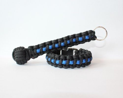 550 Thin Blue Line Paracord Tactical keychain 3/4" with matching bracelet