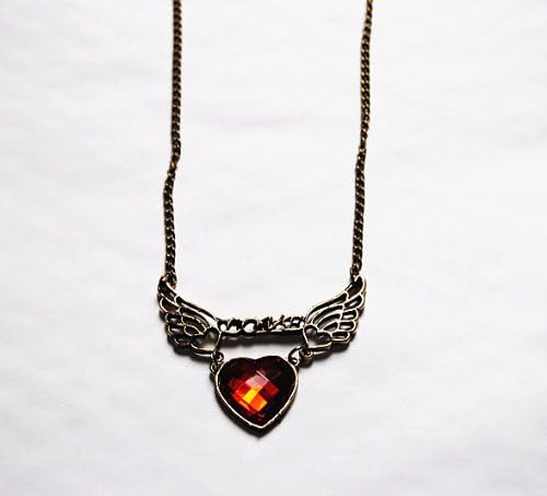 CosmoCow JA-E4179 Angel Wings Love Heart Pendant Necklace, Faux Ruby Embellished Necklace