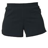 Solid black exercise sport shorts for women and girls. Covered elastic waist & vents. 5 Adult sizes