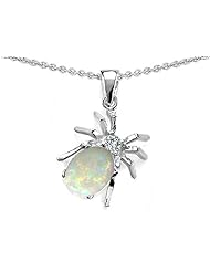 Original Star K (tm) Spider Pendant With 9x7mm Oval Created Opal in 925 Sterling Silver