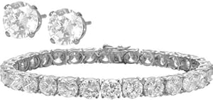 Genuine Sterling Silver 20tcw. Tennis Bracelet & SWAROVSKI® Elements Earrings Set