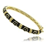 14k Gold Overlay Black Enamel Flower Design Children's Bangle