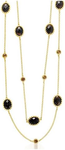 CZ GN4534-SQ Rock Candy 14K Matte Yellow Gold Plated semiprecious Ovel shape Smokey Quartz stone Diamond by The Yard Sterling Silver chain necklace