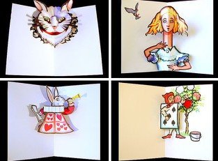 Robert Sabuda Pop-Up Notecards from Alice In Wonderland Friends & Alice Magic (Lot of 4 Cards in box)