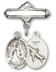 Sterling Silver Baby Badge with St. Joseph of Cupertino Charm and Polished Badge Pin