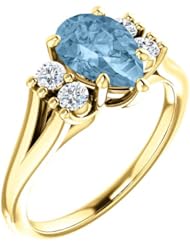 18K Yellow Gold 9.00x6.00mm Pear Cut Sky Blue Topaz and Diamond Ring -- LIFETIME WARRANTY