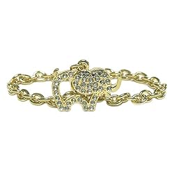 Crystal Elephant Charm Gold Toggle Bracelet Fashion Jewelry