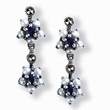 Gemini Silver Natural Seed Pearl Earrings, Sapphire - by Dahlia Vintage Jewelry Collection
