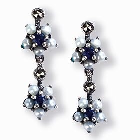 Gemini Silver Natural Seed Pearl Earrings, Sapphire - by Dahlia Vintage... by