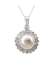 8mm White Button Pearl Pendant-18"