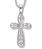 Antique Beaded Style Diamond (.05 ctw) Cross Pendant in White Gold