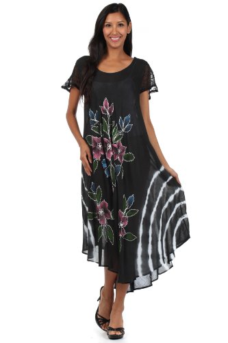 Sakkas Embroidered Painted Floral Cap Sleeve Cotton Dress