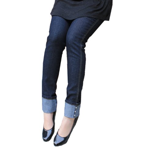 超美脚 デニムレギンスパンツ ロールアップ [裾ラインストーン]