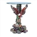 Glass Bald Eagle Statue Tree End Table Furniture