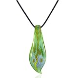 Skinny Green Leaf Murano Glass Christmas Necklace Pendant