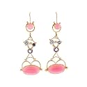 14K Gold Pink Opal , Diamond and Lavendar Sapphire La Vida Earrings