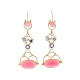 14K Gold Pink Opal , Diamond and Lavendar Sapphire La Vida Earrings