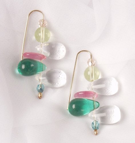 Green, Clear and Pink Mali Glass Earrings