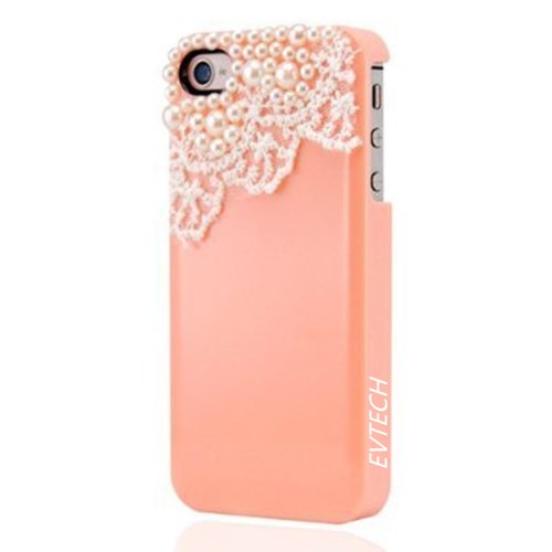 EVTECH(TM) Handmade Lace Pearls Bling Crystal Case Cover Faceplate for Apple iphone 4 4S