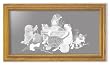 Kittens in Cat Art Etching in Framed Wall Mirror, Solid Oak Frame, Hand-Rubbed Finish, 15 x 27 inches