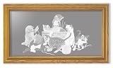 Kittens in Cat Art Etching in Framed Wall Mirror, Solid Oak Frame, Hand-Rubbed Finish, 15 x 27 inches