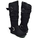 MERGE Women Micro Suede Flat Winter Boots Black